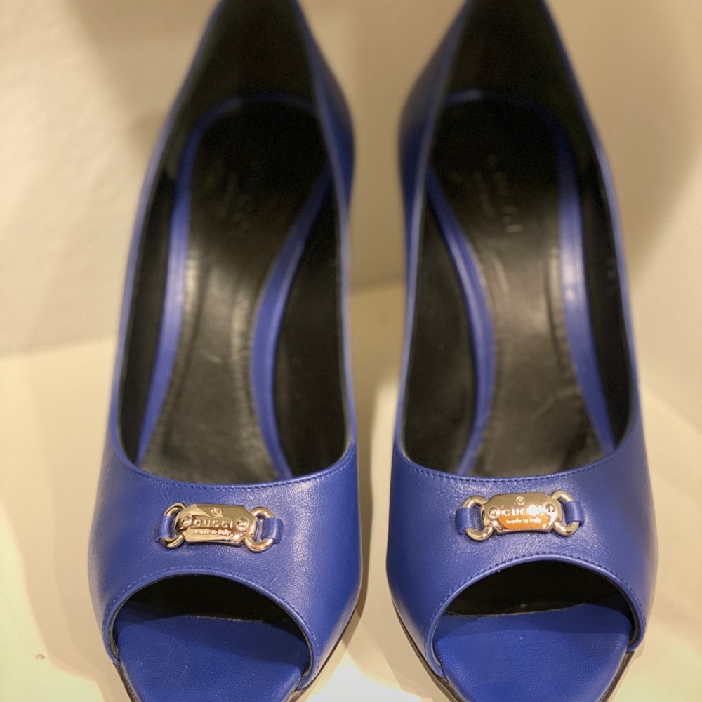 GUCCI - Parisian blue leather peep toe - Picture 5 of 6